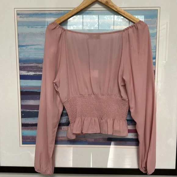 WAYF Blush Pink Smocked Blouse -M (not bright pink like stock photo-spot on bk) - Picture 4 of 5